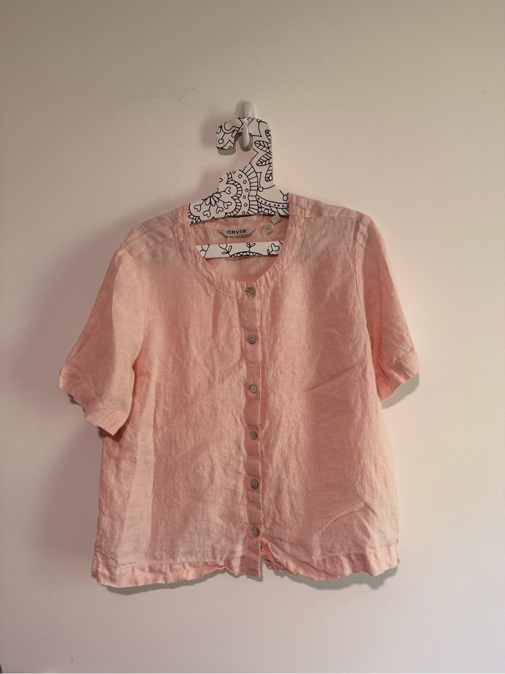 Orvis Pink Linen Button-Front Short Sleeve Shirt
